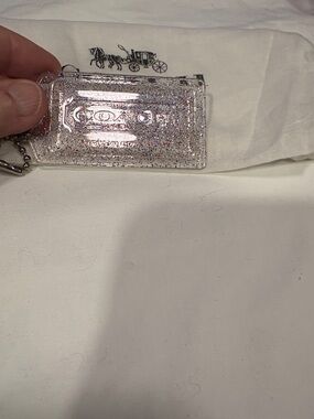 Coach Clear Red White & Blue Glitter Hangtag Keychain